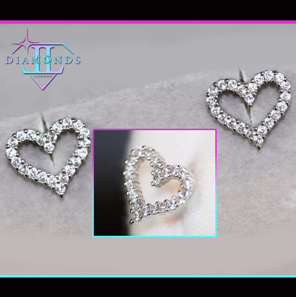 womens diamond heart ear studs