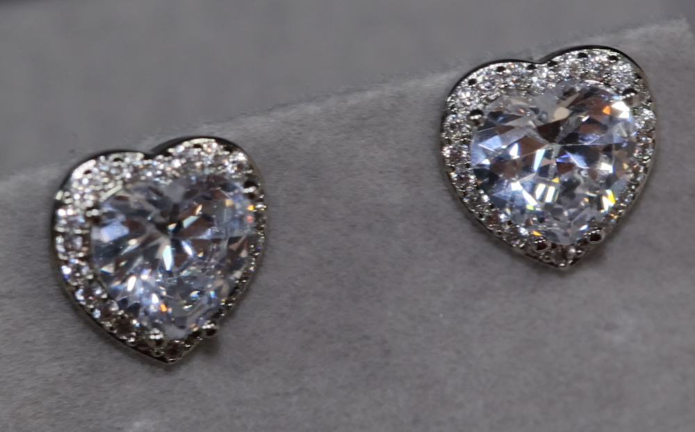 Diamond Heart Ear Studs | Heart Earrings | Womens Earrings | Heart Ear Studs