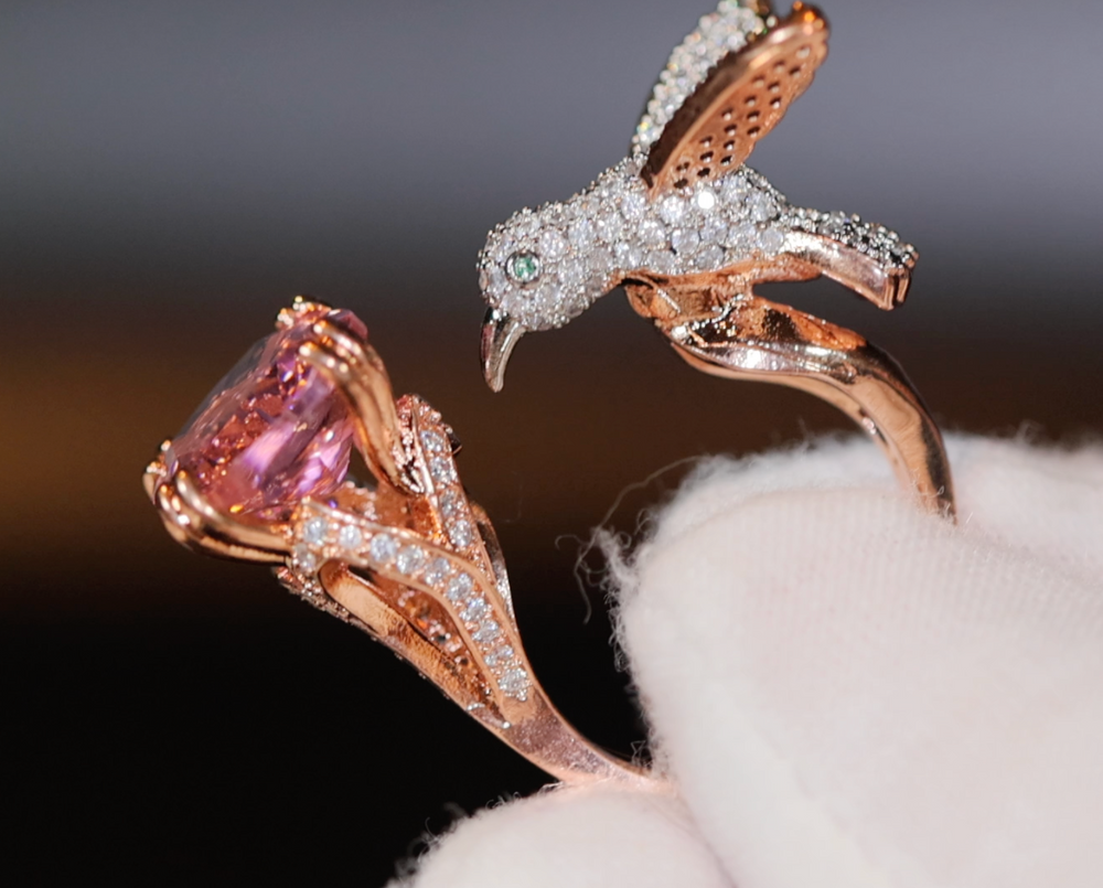 Diamond Bird Ring | Pink Diamond Ring | Womens Statement Ring | Womens ...
