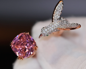 Diamond Bird Ring | Pink Diamond Ring | Womens Statement Ring |  Womens Rose Gold Ring | Pink Bird Diamond Ring | Womens Pink Gemstone Ring