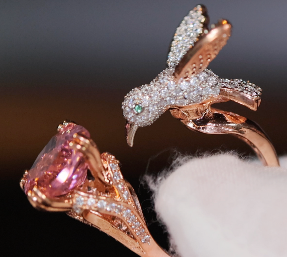 Diamond Bird Ring | Pink Diamond Ring | Womens Statement Ring | Womens ...