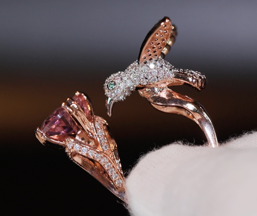 Diamond Bird Ring | Pink Diamond Ring | Womens Statement Ring | Womens ...