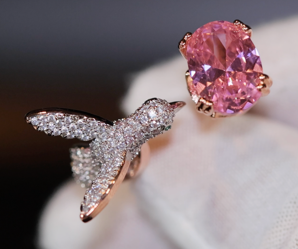 Diamond Bird Ring | Pink Diamond Ring | Womens Statement Ring |  Womens Rose Gold Ring | Pink Bird Diamond Ring | Womens Pink Gemstone Ring