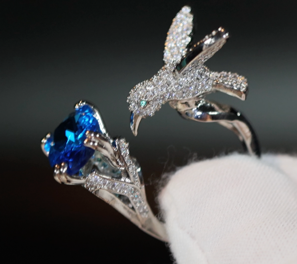 Diamond Bird Ring | Blue Diamond Bird Ring – Minx London