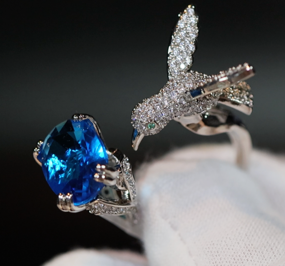 Diamond Bird Ring | Blue Diamond Bird Ring – Minx London