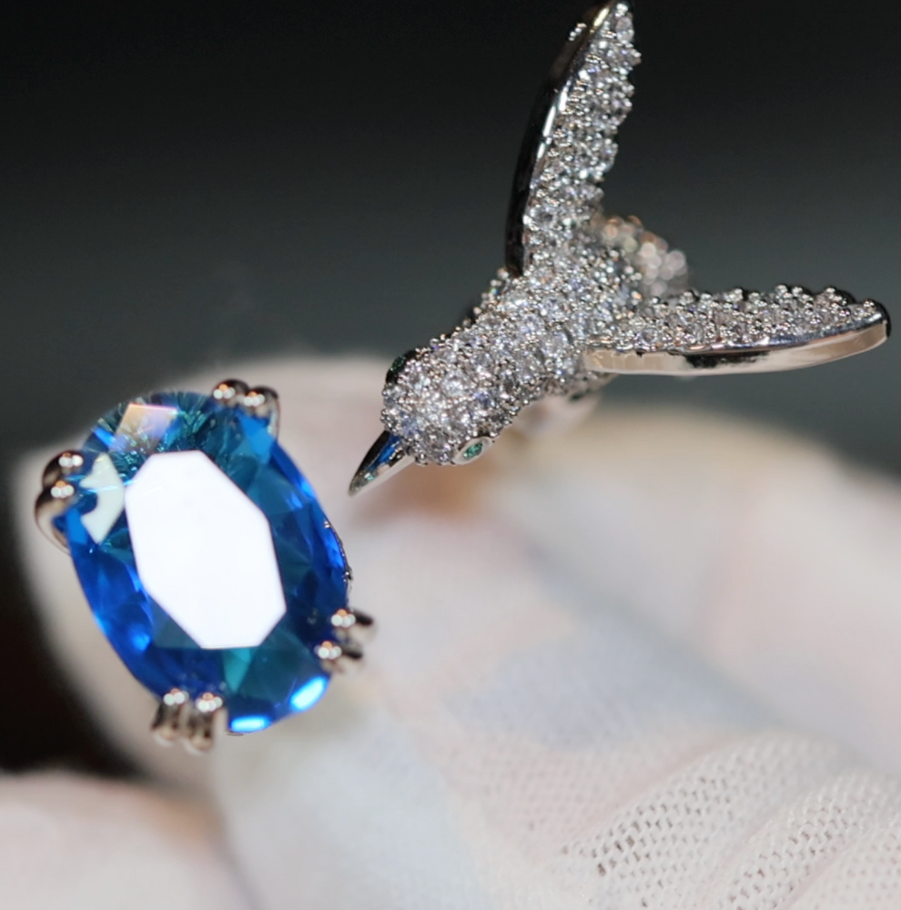 Diamond Bird Ring | Blue Diamond Ring | Womens Statement Ring |  Blue Engagement Ring | Blue Bird Diamond Ring | Womens Blue Gemstone Ring