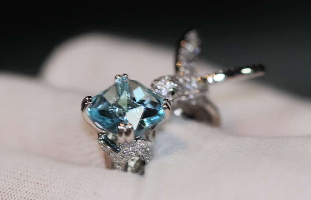 Diamond Bird Ring | Aquamarine Engagement Ring | Blue Diamond Ring | Womens Blue Gemstone Ring