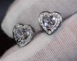 Silver Diamond Heart Ear Studs