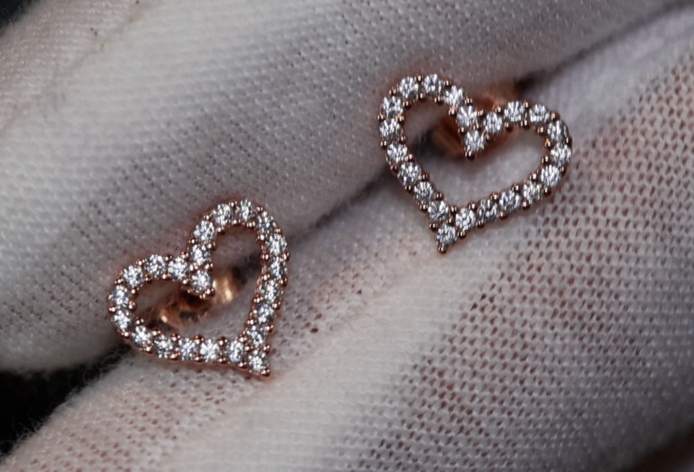 Rose Gold Diamond Heart Ear Studs | Rose Gold Ear Studs | Heart Ear Studs