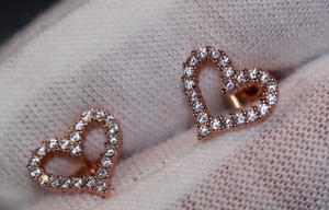 Rose Gold Diamond Heart Ear Studs | Rose Gold Ear Studs | Heart Ear Studs