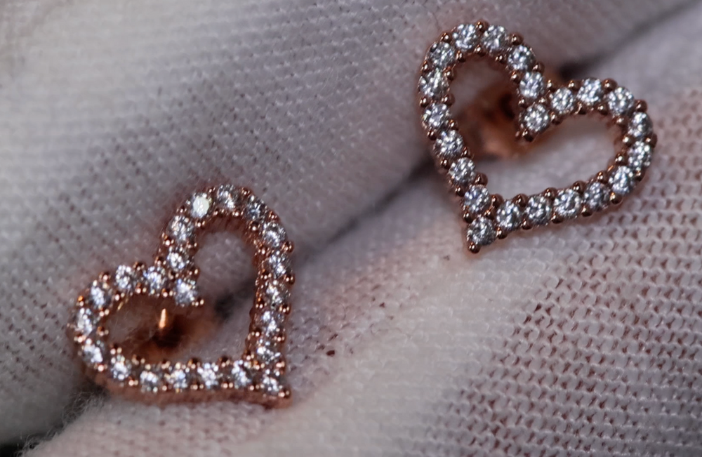 Rose Gold Diamond Heart Ear Studs | Rose Gold Ear Studs | Heart Ear Studs