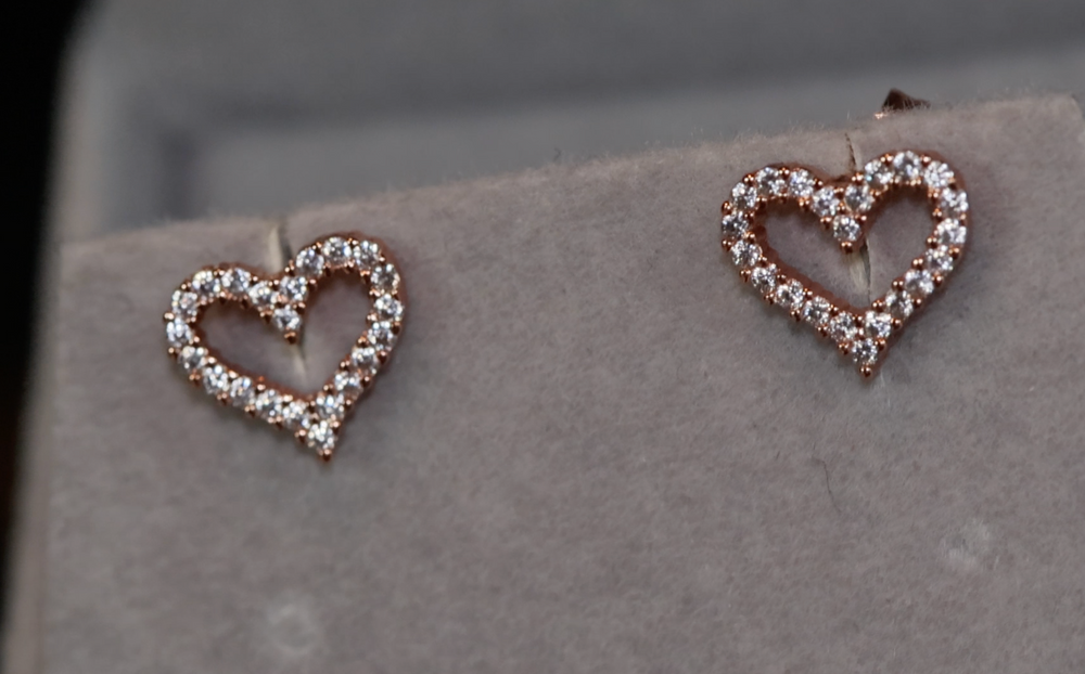 Rose Gold Diamond Heart Ear Studs | Rose Gold Ear Studs | Heart Ear Studs