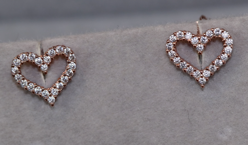 Rose Gold Diamond Heart Ear Studs | Rose Gold Ear Studs | Heart Ear Studs