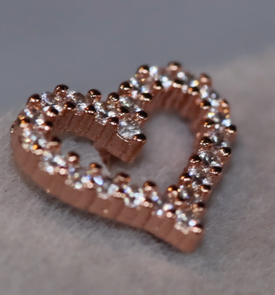 Rose Gold Diamond Heart Ear Studs | Rose Gold Ear Studs | Heart Ear Studs