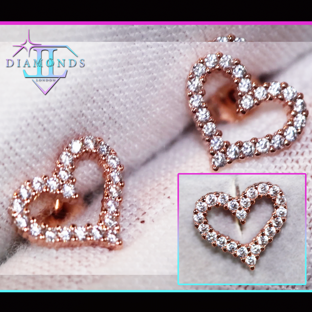 Rose Gold Diamond Heart Ear Studs