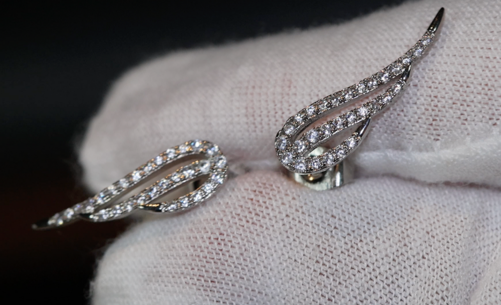 Diamond Wing Earrings | Wing Earrings | Feather Earrings | Womens Earrings | Womens Diamond Earrings | Angel Earrings | Cuff Earrings