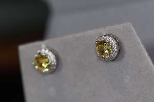 Yellow Diamond Earrings | Womens Ear Studs | Iced Out Ear Studs | Yellow Diamond Ear Studs | Diamond Ear Studs | Mens Hip Hop Ear Studs