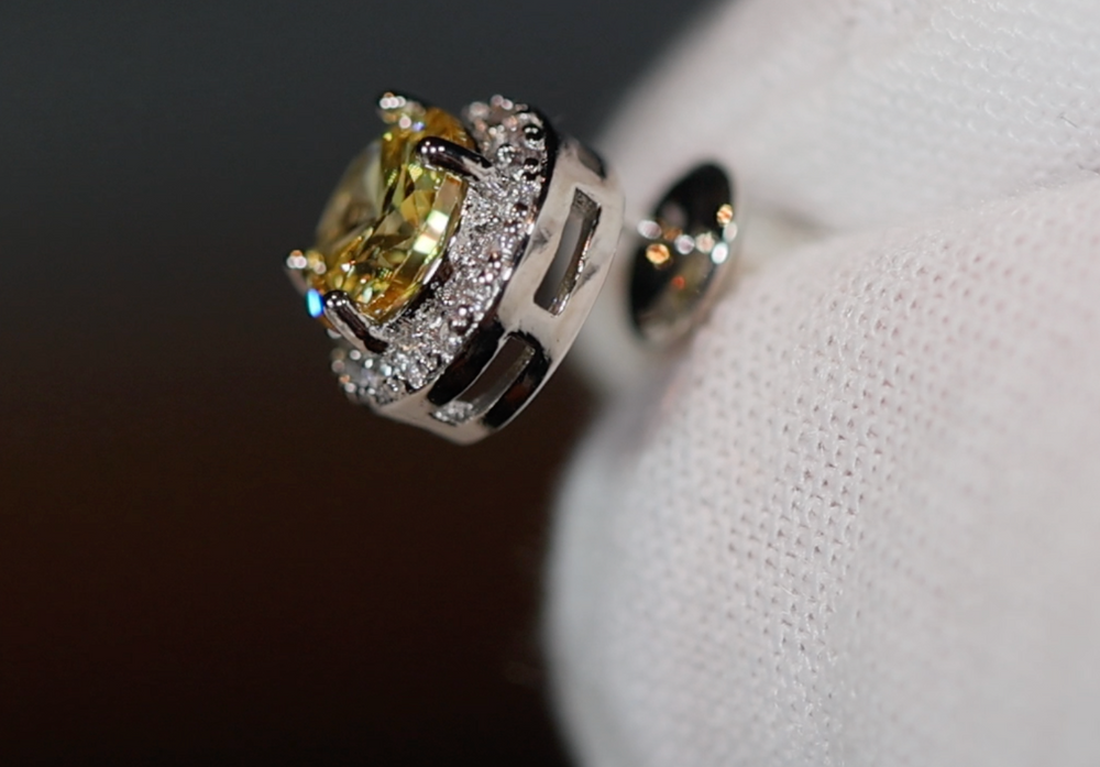 Yellow Diamond Earrings | Womens Ear Studs | Iced Out Ear Studs | Yellow Diamond Ear Studs | Diamond Ear Studs | Mens Hip Hop Ear Studs