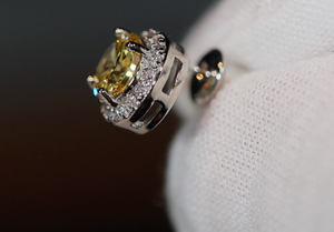 Yellow Diamond Earrings | Womens Ear Studs | Iced Out Ear Studs | Yellow Diamond Ear Studs | Diamond Ear Studs | Mens Hip Hop Ear Studs