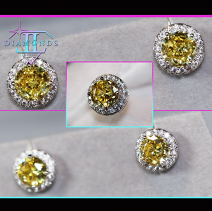 Yellow Diamond Earrings | Womens Ear Studs | Iced Out Ear Studs | Yellow Diamond Ear Studs | Diamond Ear Studs | Mens Hip Hop Ear Studs