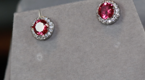 Womens Pink Diamond Ear Studs