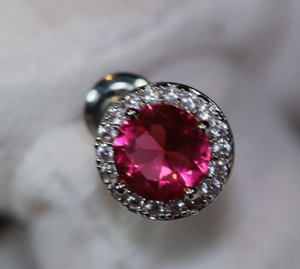 Womens Pink Diamond Ear Studs