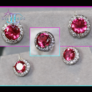 Womens Pink Diamond Ear Studs
