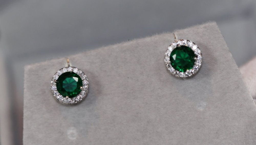 Green Diamond Earrings | Emerald Green Ear Studs | Emerald Diamond Earrings | Emerald Earrings