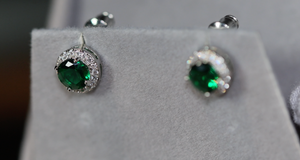 Green Diamond Earrings | Emerald Green Ear Studs | Emerald Diamond Earrings | Emerald Earrings