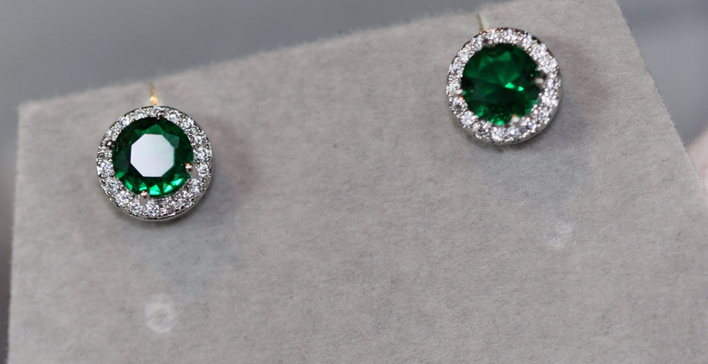 Green Diamond Earrings | Emerald Green Ear Studs | Emerald Diamond Earrings | Emerald Earrings