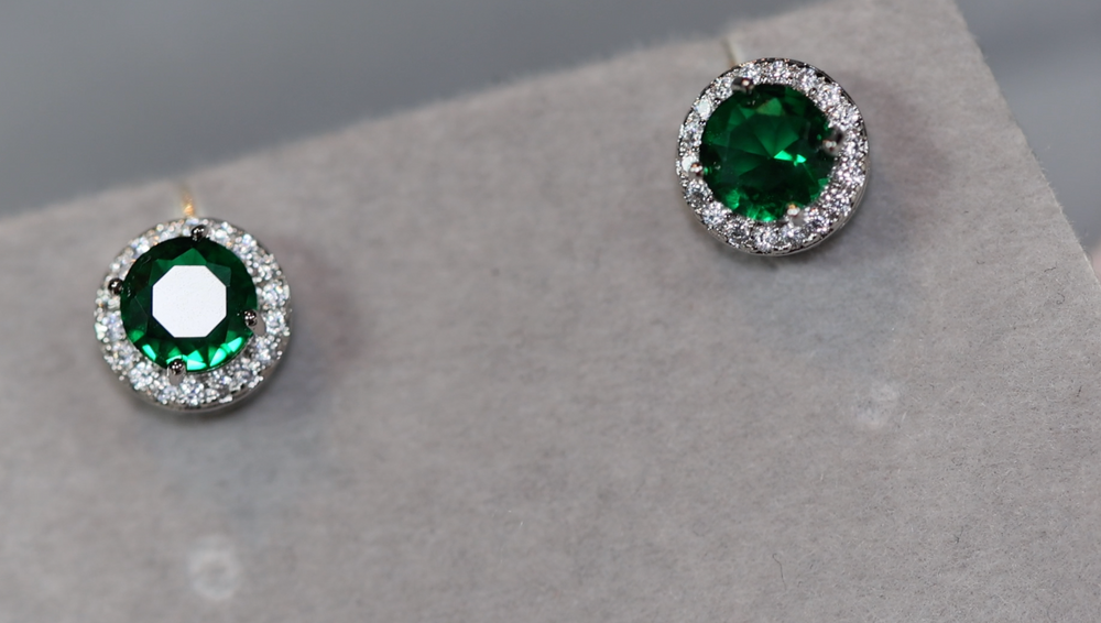 Green Diamond Earrings | Emerald Green Ear Studs | Emerald Diamond Earrings | Emerald Earrings