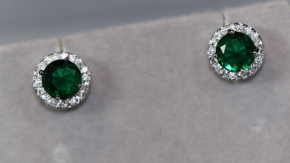 Green Diamond Earrings | Emerald Green Ear Studs | Emerald Diamond Earrings | Emerald Earrings