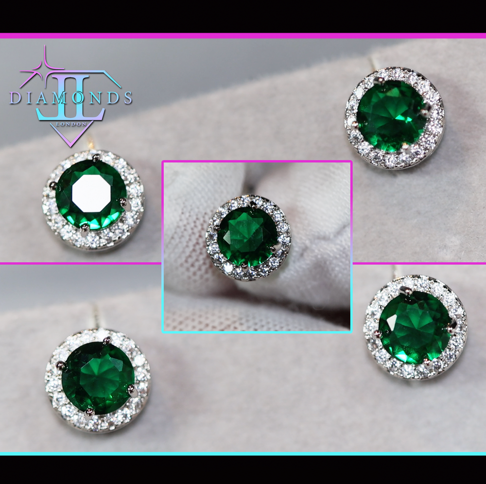 Womens green diamond ear studs