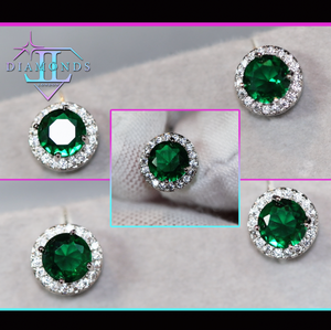 Womens green diamond ear studs