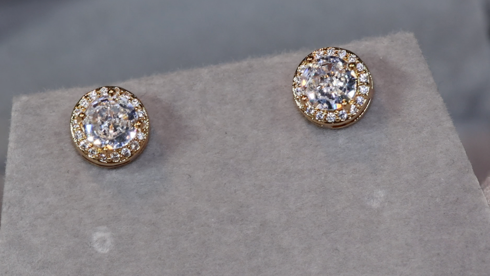 Gold diamond ear studs | Gold Earrings | Iced Out Earrings