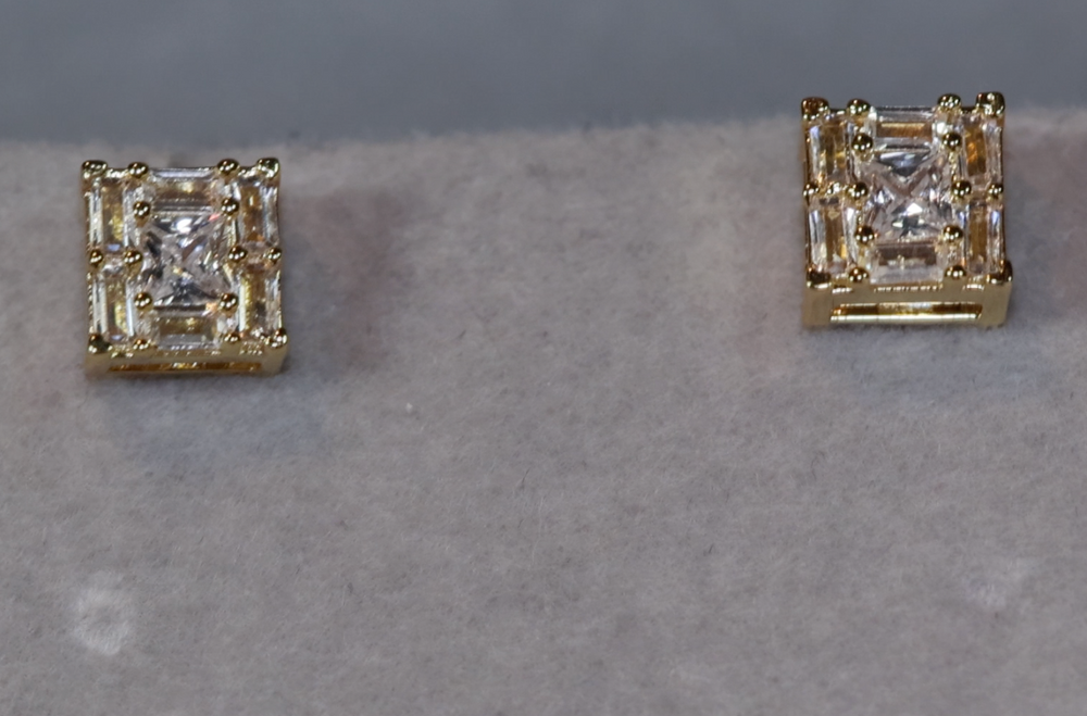 Gold Baguette Diamond Ear Studs