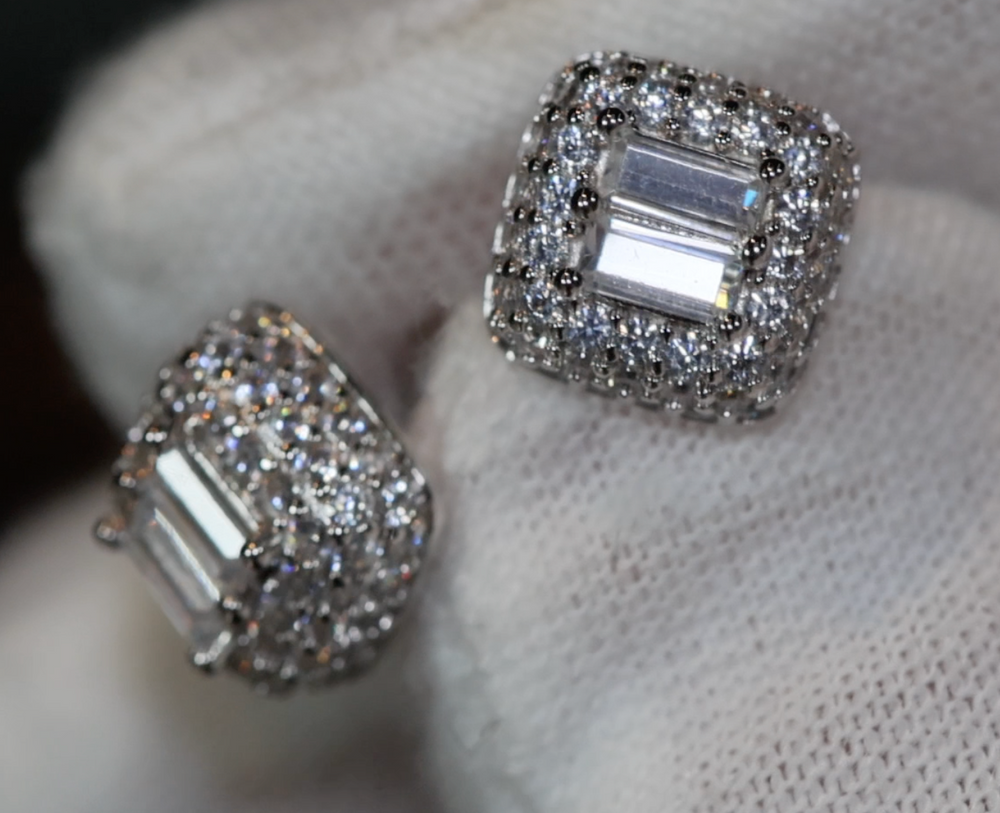 Diamond Earrings | Diamond Ear Studs | Iced Baguette Ear Studs