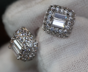 Diamond Earrings | Diamond Ear Studs | Iced Baguette Ear Studs