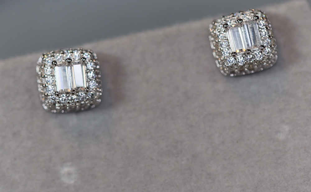 Diamond Earrings | Diamond Ear Studs | Iced Baguette Ear Studs