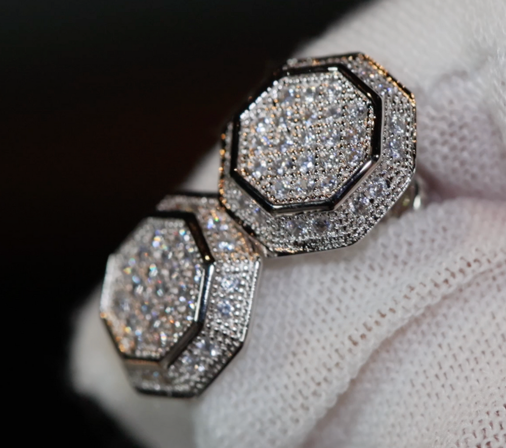 Octagon Diamond Ear Studs | Hip Hop Diamond Ear Studs | Iced Out Ear Studs