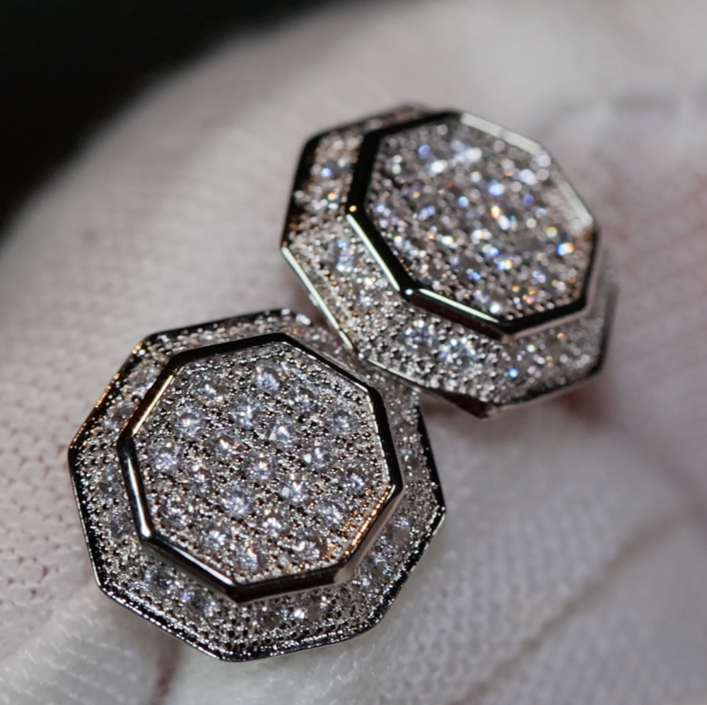 Octagon Diamond Ear Studs | Hip Hop Diamond Ear Studs | Iced Out Ear Studs