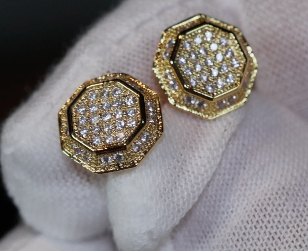 Gold Octagon Diamond Ear Studs