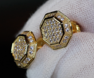 Octagon Diamond Ear Studs | Iced Out Ear Studs | Gold Diamond Ear Studs