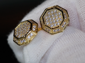 Octagon Diamond Ear Studs | Iced Out Ear Studs | Gold Diamond Ear Studs