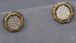 Octagon Diamond Ear Studs | Iced Out Ear Studs | Gold Diamond Ear Studs