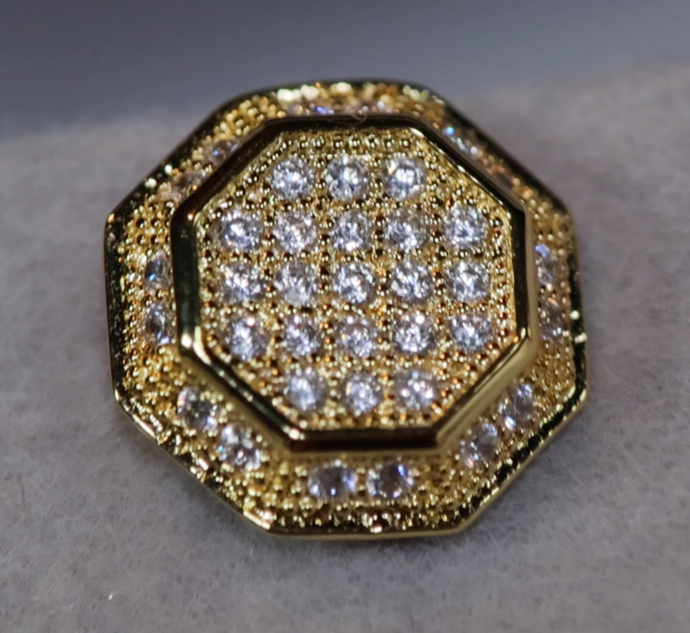 Octagon Diamond Ear Studs | Iced Out Ear Studs | Gold Diamond Ear Studs