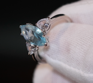 Aquamarine Blue Diamond Ring | Blue Marquise Diamond Ring