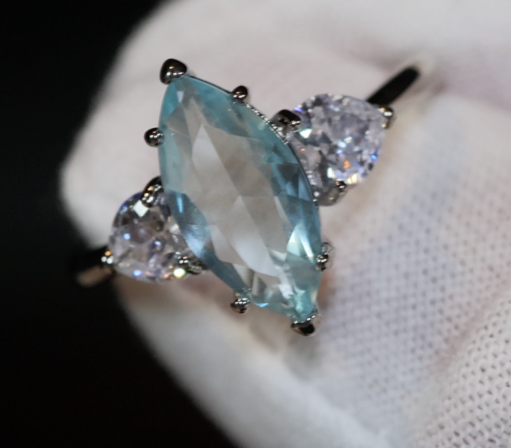 Aquamarine Blue Diamond Ring | Blue Marquise Diamond Ring