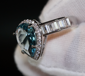 Teal Blue Diamond Ring | Pear Engagement Ring