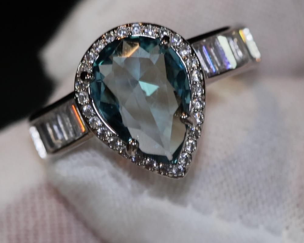 Teal Blue Diamond Ring | Pear Engagement Ring